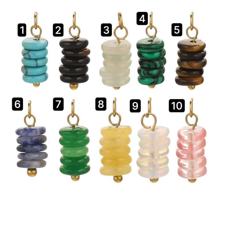 Gold Plated Stone Charms | Stacked Disc Pendants