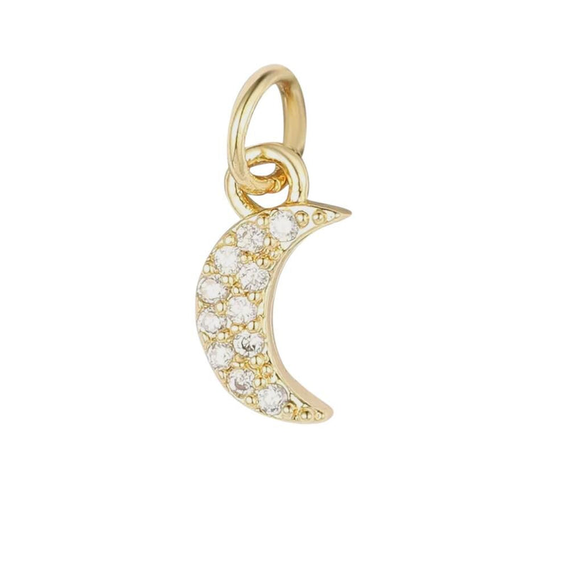 CZ Crescent Moon Charm & Palm Tree Pendant, Gold and Silver Pave Dangle Charms