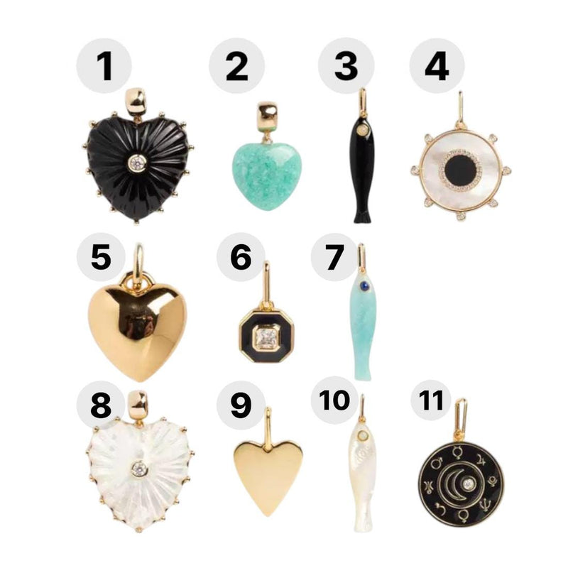 Gold Plated Charm Collection, Heart, Fish, Evil Eye - Zodiac Charms, Enamel - Stone Pendants