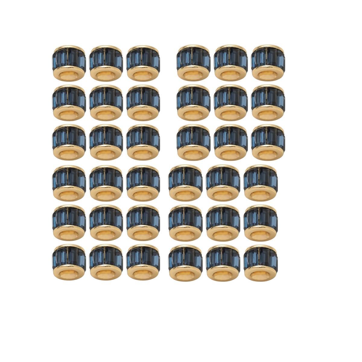 Gold Plated Crystal Spacer Beads, Emerald Blue Clear Barrel Rondelle Spacers