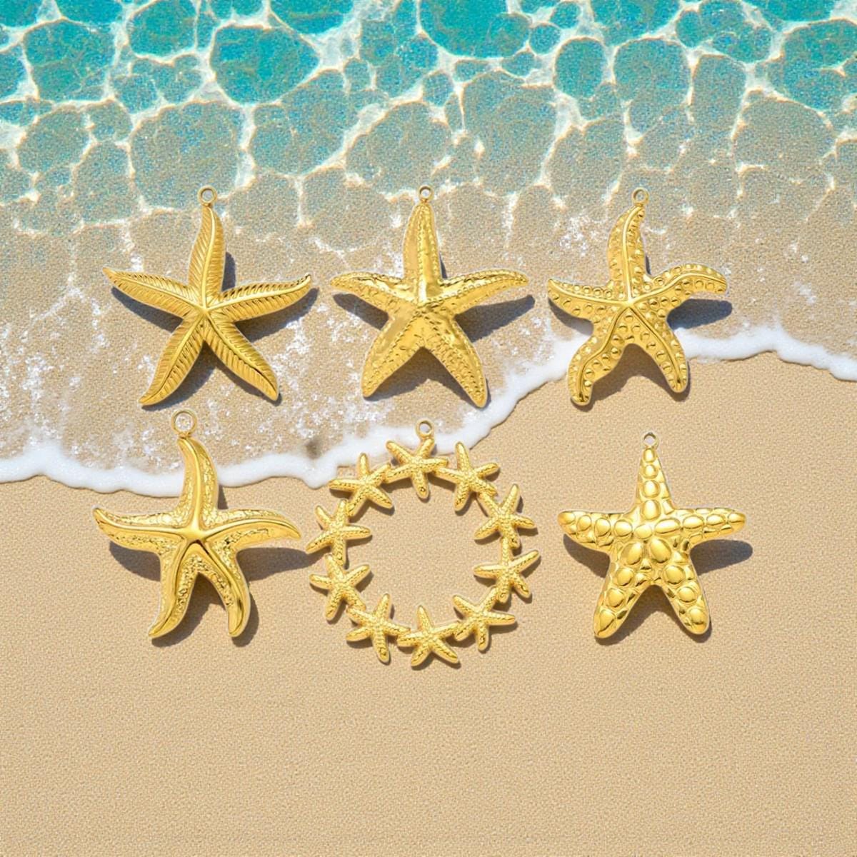 Gold Stainless Steel Starfish Charms  22mm to 42mm