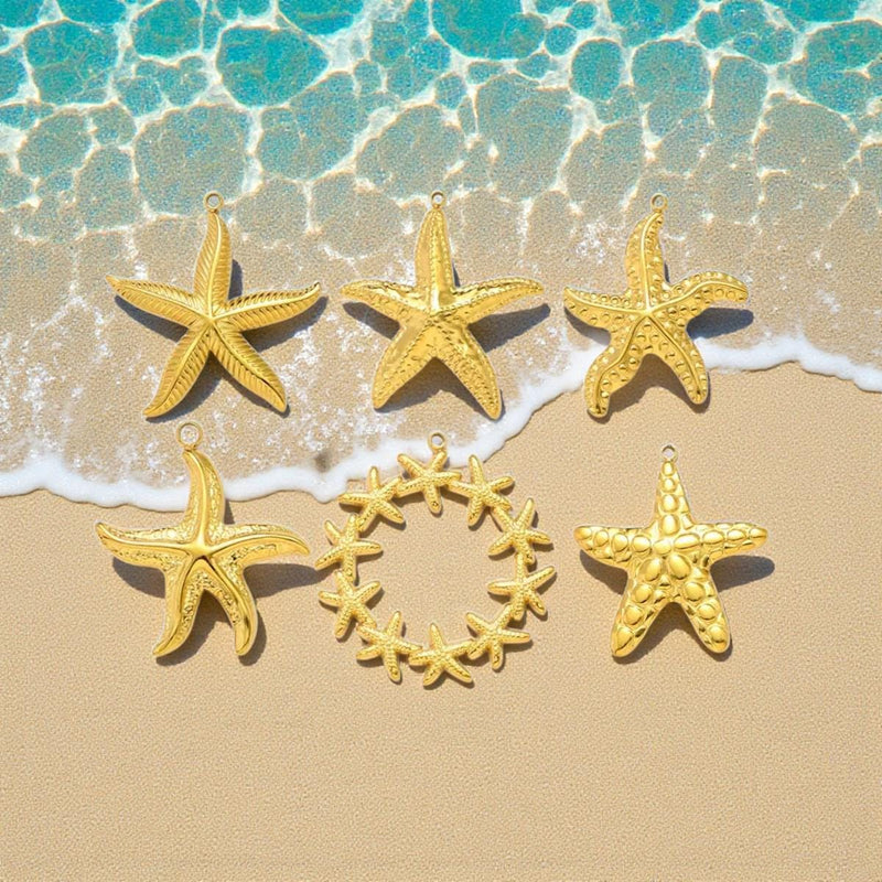 Gold Stainless Steel Starfish Charms  22mm to 42mm