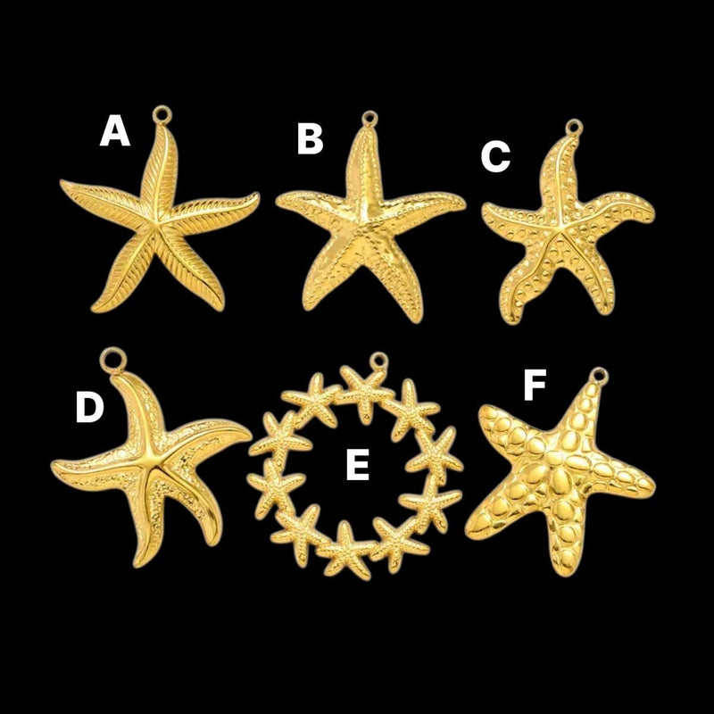 Gold Stainless Steel Starfish Charms  22mm to 42mm