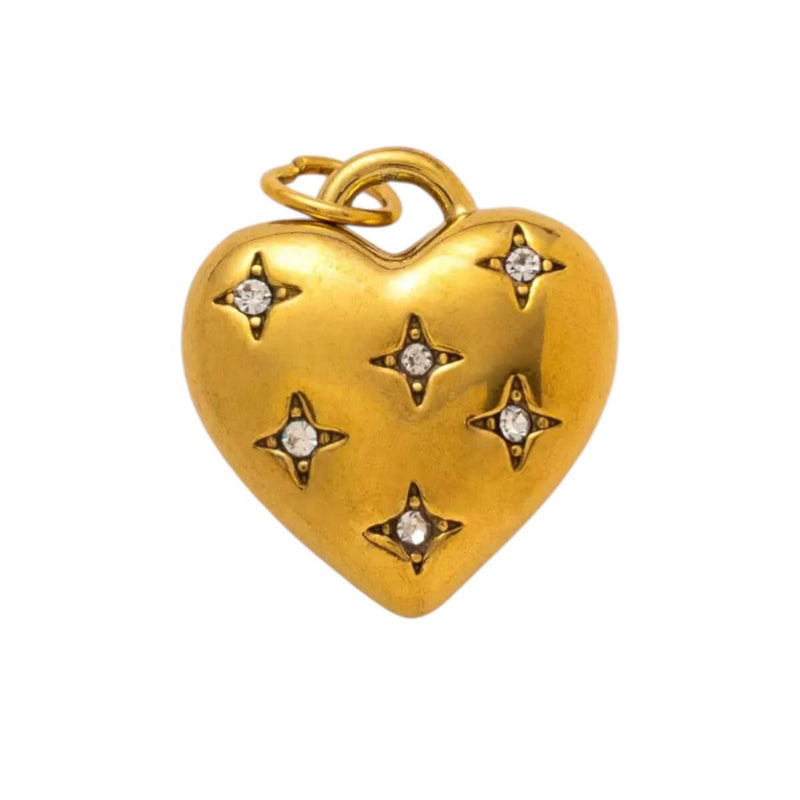 Gold Plated Celestial & Heart Charms, Sun Moon Star Pendant Collection, Stainless Steel -CZ-Opal
