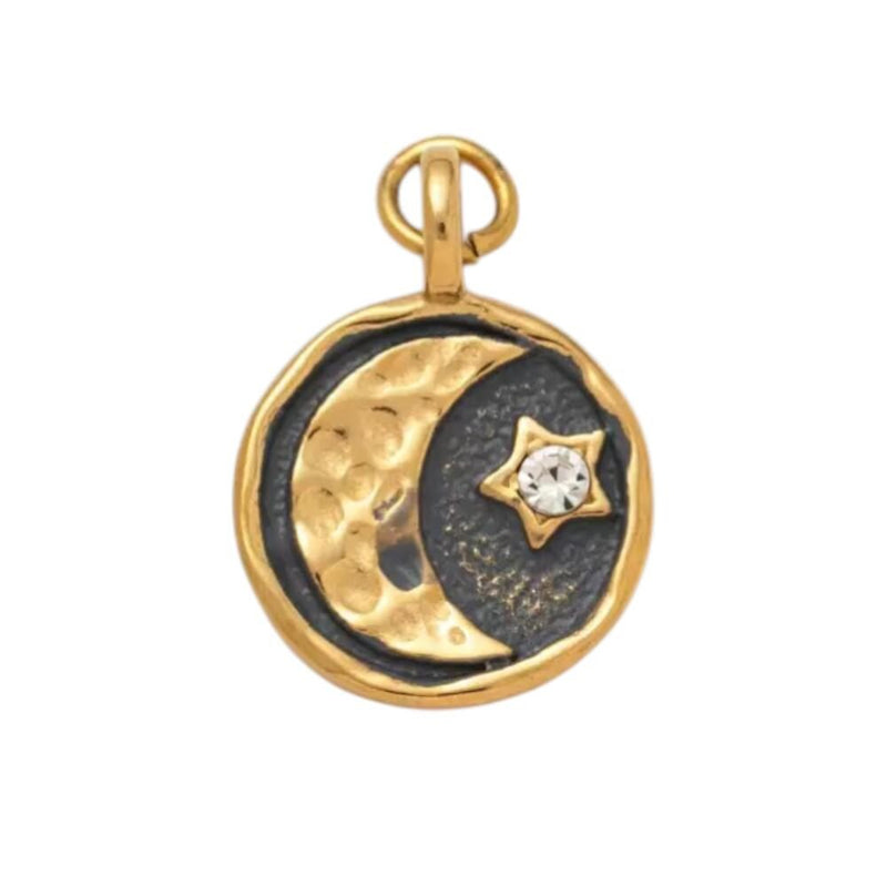 Gold Plated Celestial & Heart Charms, Sun Moon Star Pendant Collection, Stainless Steel -CZ-Opal