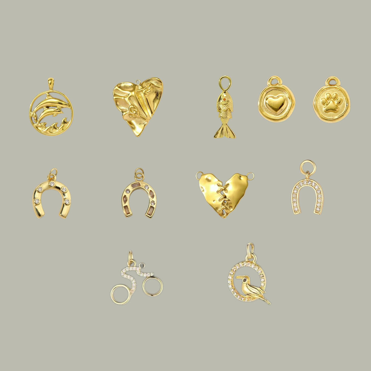 Gold Plated Charms  Horseshoe, Dolphin, Heart, Fish, Paw & CZ Designs | DIY Bracelets, Necklaces