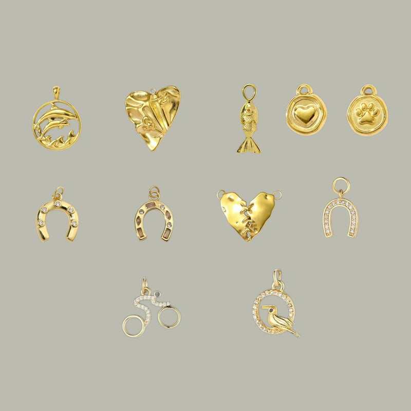 Gold Plated Charms  Horseshoe, Dolphin, Heart, Fish, Paw & CZ Designs | DIY Bracelets, Necklaces