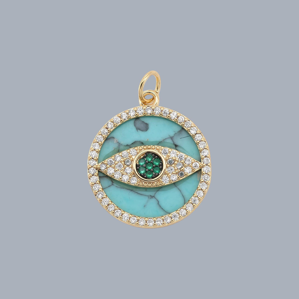 18K Gold Plated Charm, Mother of Pearl, Evil Eye, Celestial Pendant