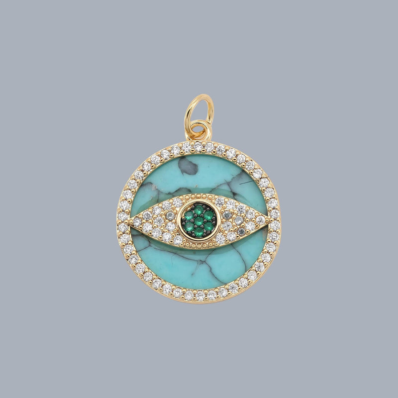 18K Gold Plated Charm, Mother of Pearl, Evil Eye, Celestial Pendant