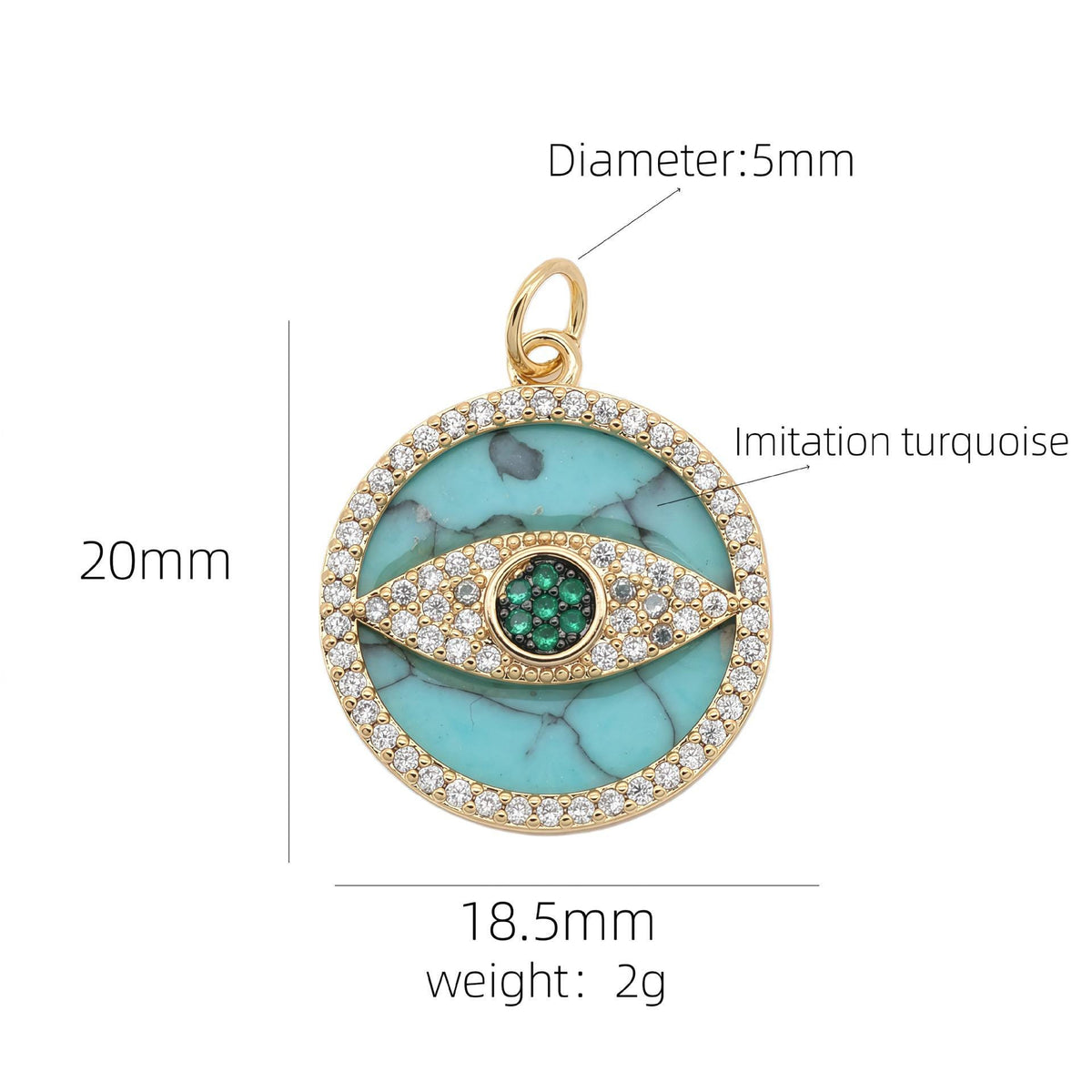 18K Gold Plated Charm, Mother of Pearl, Evil Eye, Celestial Pendant
