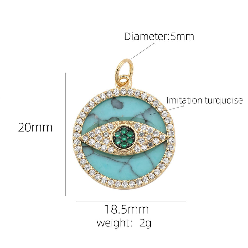 18K Gold Plated Charm, Mother of Pearl, Evil Eye, Celestial Pendant