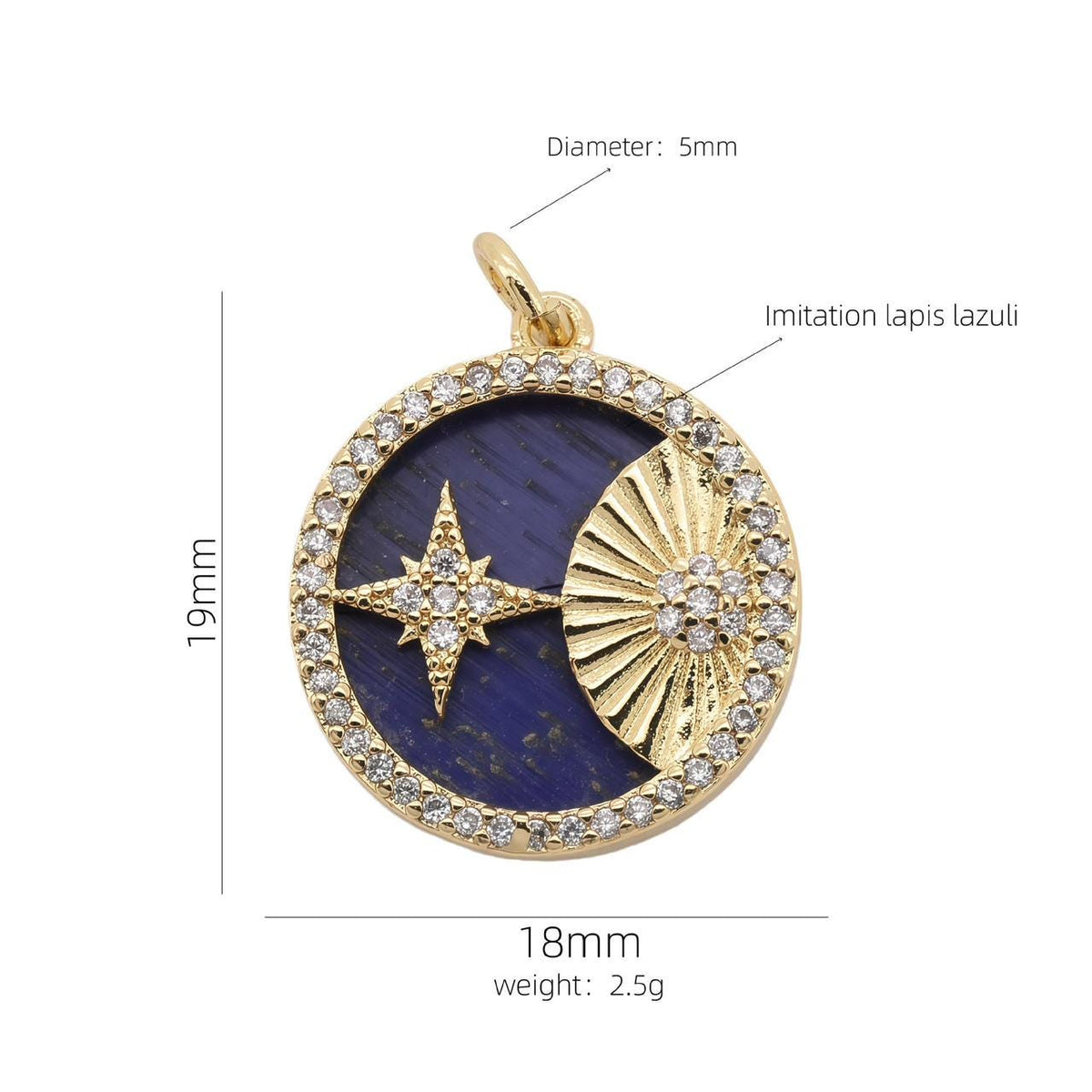 18K Gold Plated Charm, Mother of Pearl, Evil Eye, Celestial Pendant
