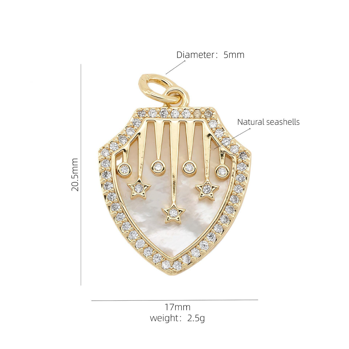 18K Gold Plated Charm, Mother of Pearl, Evil Eye, Celestial Pendant