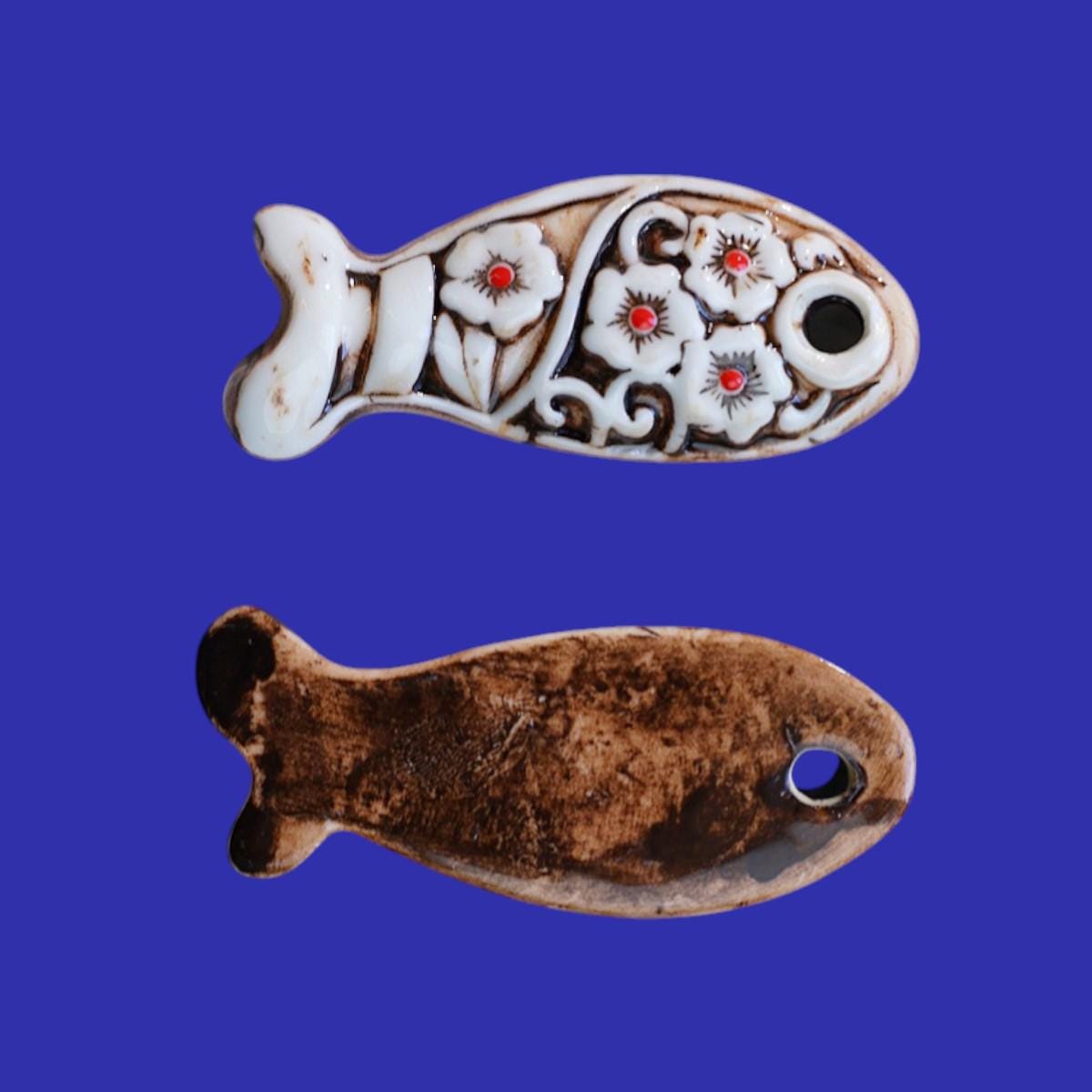 Hand Painted Ceramic Fish Charms, Nautical Jewelry Beads.