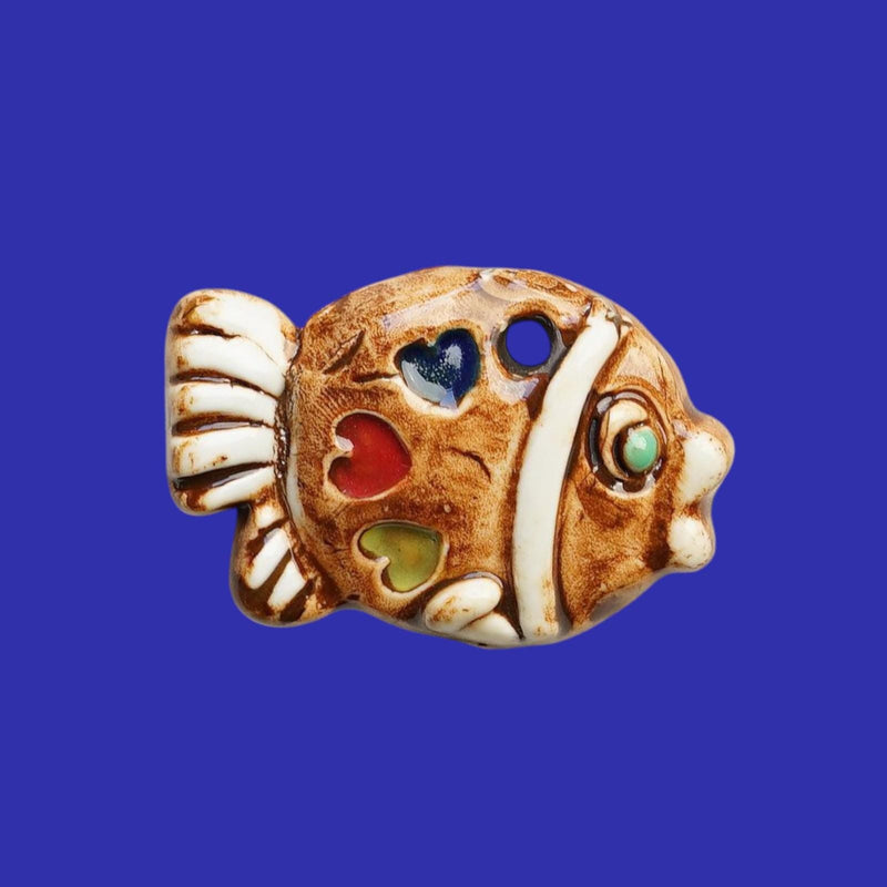 Hand Painted Ceramic Fish Charms, Nautical Jewelry Beads.