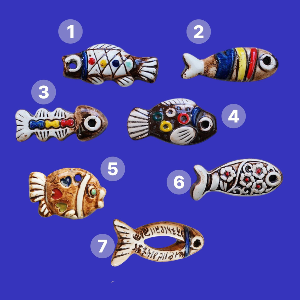 Hand Painted Ceramic Fish Charms, Nautical Jewelry Beads.