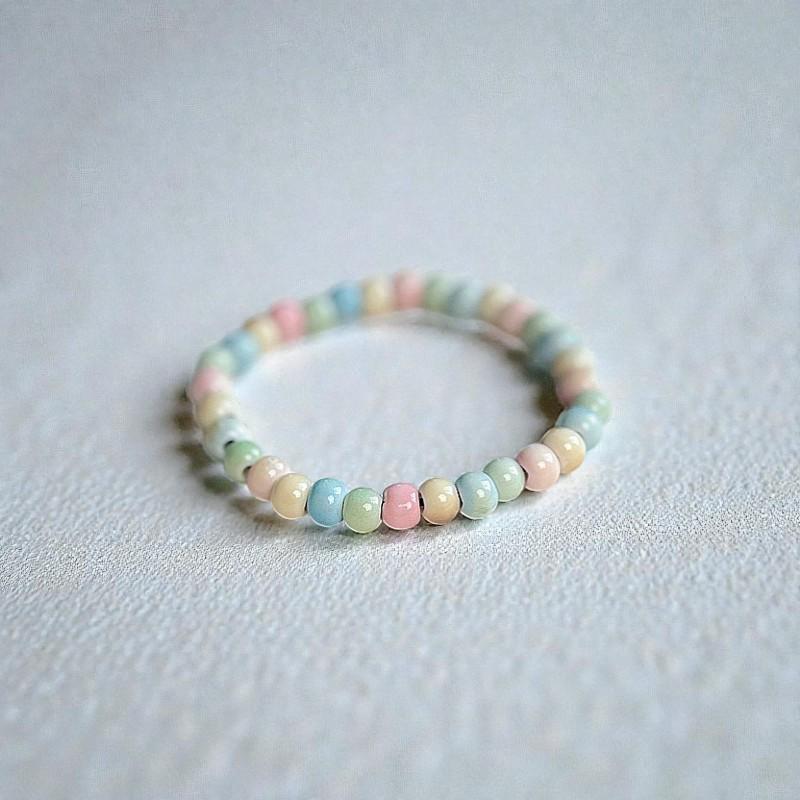 Ceramic Beaded Stretch Bracelets, Pastel & Earth Tone Handmade Bracelets, Stackable Boho Minimal Jewelry