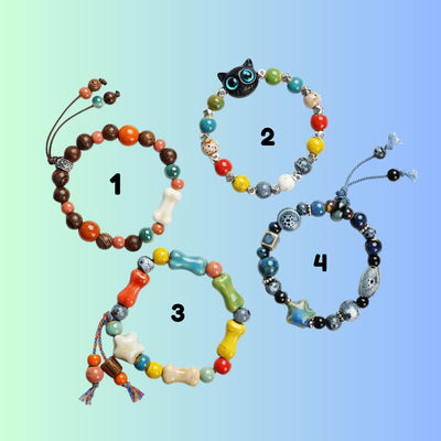 Handmade Ceramic Bead Bracelets, Colorful Adjustable Boho Bracelets