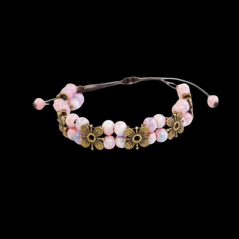 Ceramic Bead Flower Bracelets, Adjustable Boho Bracelets with Antique Gold Floral Charms