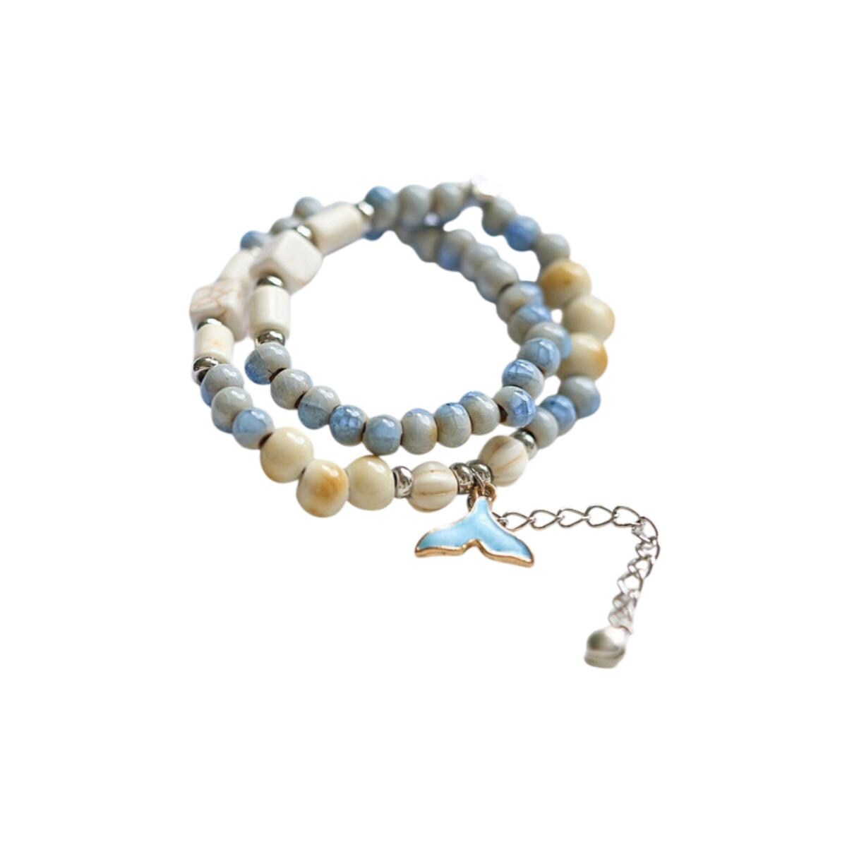 Ceramic Bead Flower Bracelets, Adjustable Boho Bracelets with Antique Gold Floral Charms