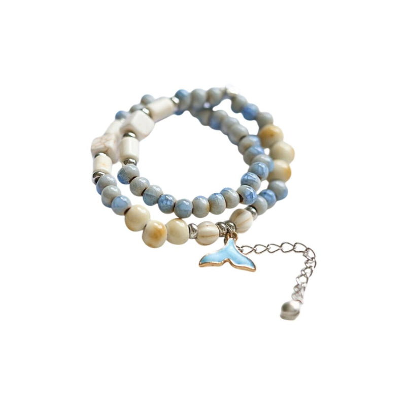 Ceramic Bead Flower Bracelets, Adjustable Boho Bracelets with Antique Gold Floral Charms