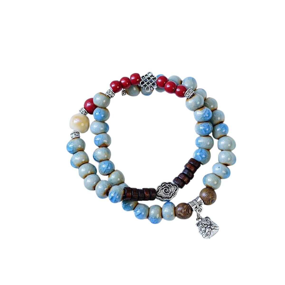 Ceramic Bead Flower Bracelets, Adjustable Boho Bracelets with Antique Gold Floral Charms