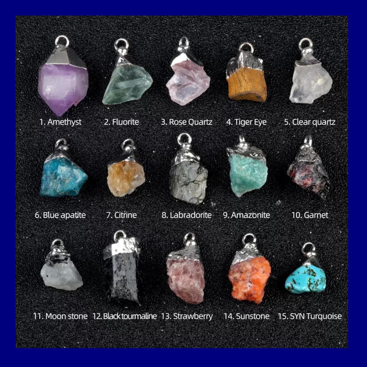 Raw Crystal Stone Pendants, Natural Gemstone Rough Point Charms, Healing Crystal