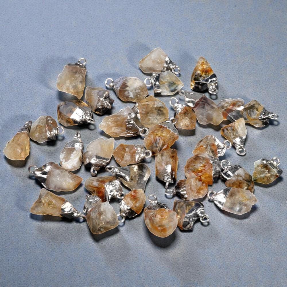 Raw Crystal Stone Pendants, Natural Gemstone Rough Point Charms, Healing Crystal