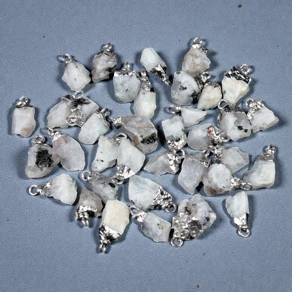 Raw Crystal Stone Pendants, Natural Gemstone Rough Point Charms, Healing Crystal
