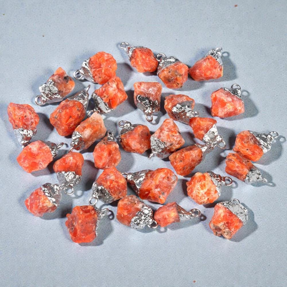 Raw Crystal Stone Pendants, Natural Gemstone Rough Point Charms, Healing Crystal