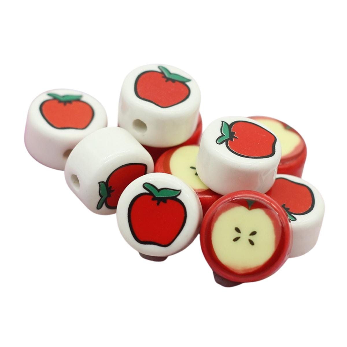 Red Apple Acrylic Beads, Fruit Spacer Beads for Jewelry Making.