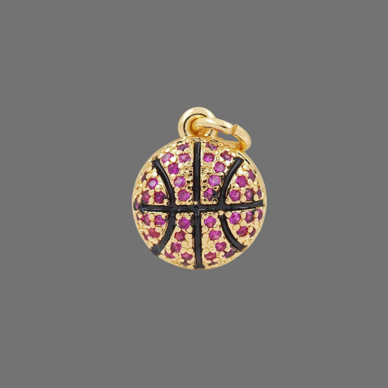 Gold Plated Basketball Charm, CZ Sports Pendant