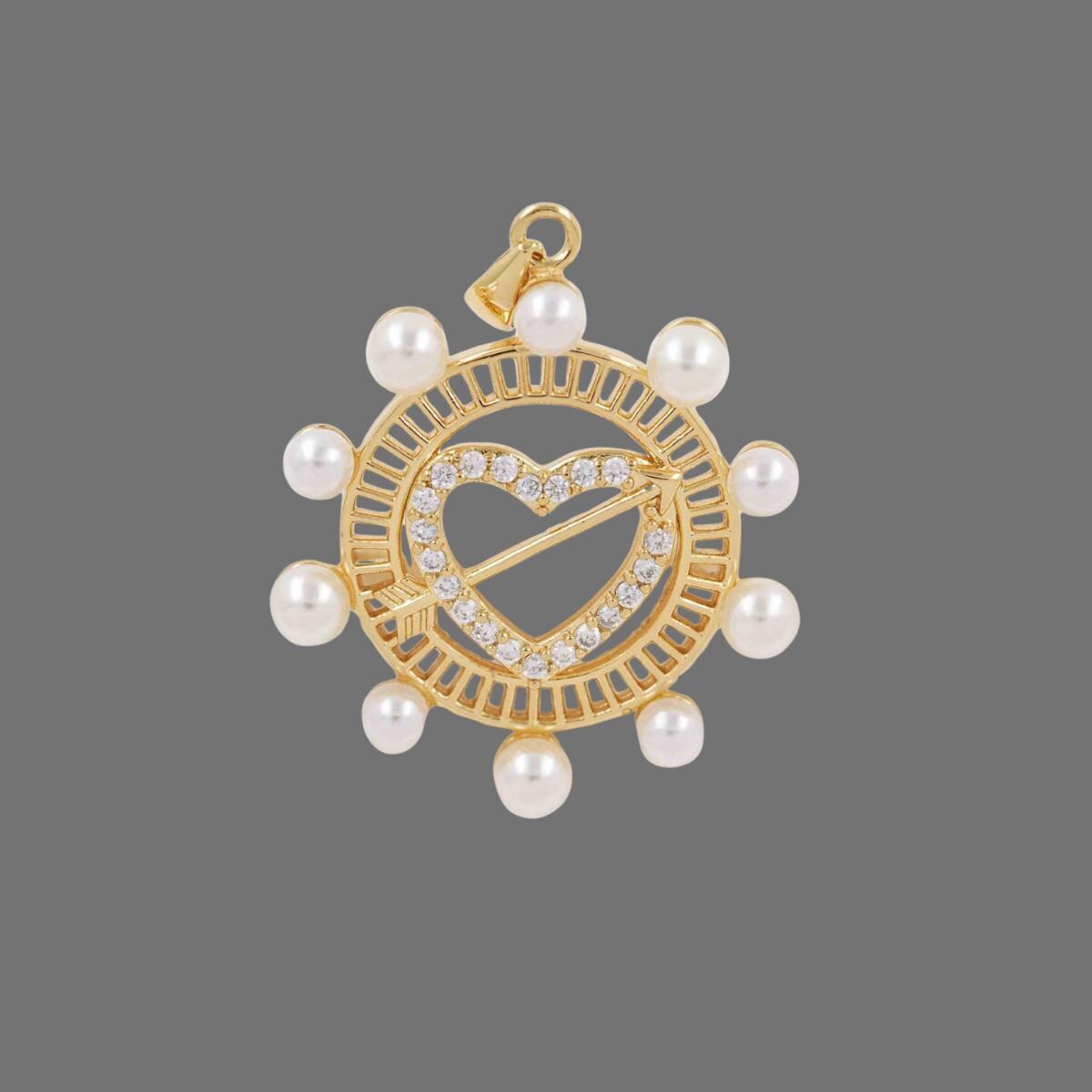 Gold Plated Heart Pearl Charm | CZ Crystal Love Pendant