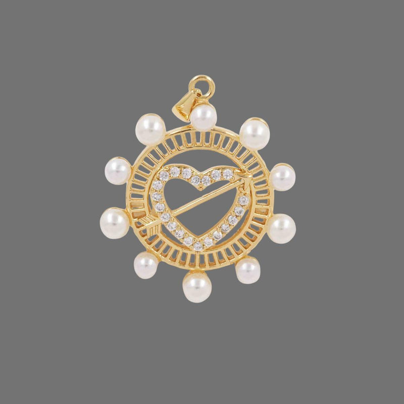 Gold Plated Heart Pearl Charm | CZ Crystal Love Pendant