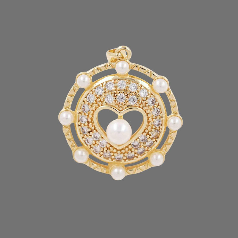 Gold Plated Heart Pearl Charm | CZ Crystal Love Pendant