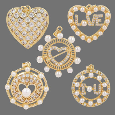 Gold Plated Heart Pearl Charm | CZ Crystal Love Pendant