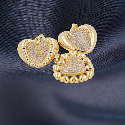 Gold Plated CZ Heart Pendant Charm | Pave Crystal Heart