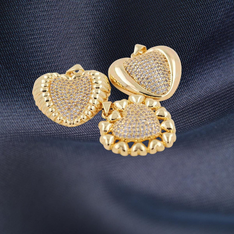 Gold Plated CZ Heart Pendant Charm | Pave Crystal Heart