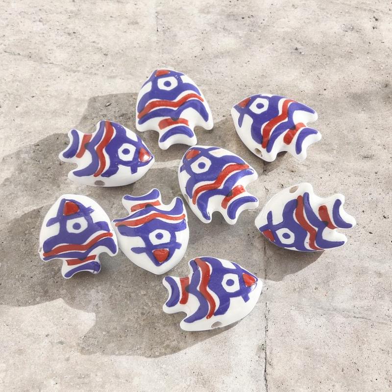 Colorful Ceramic Fish Beads 21.2mmx17.3mm 7.2mm thick