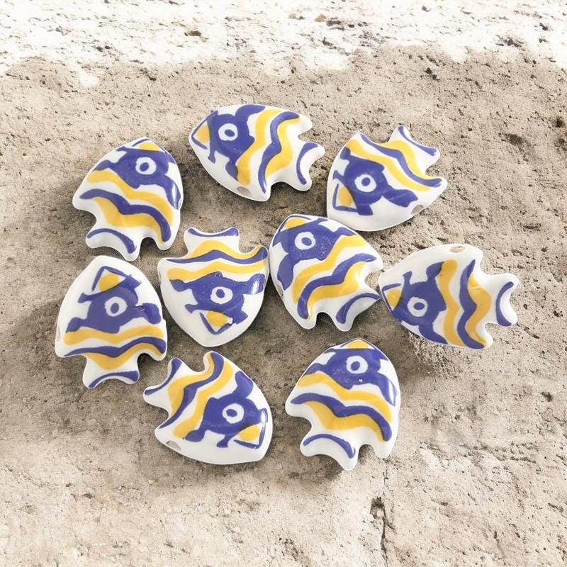 Colorful Ceramic Fish Beads 21.2mmx17.3mm 7.2mm thick
