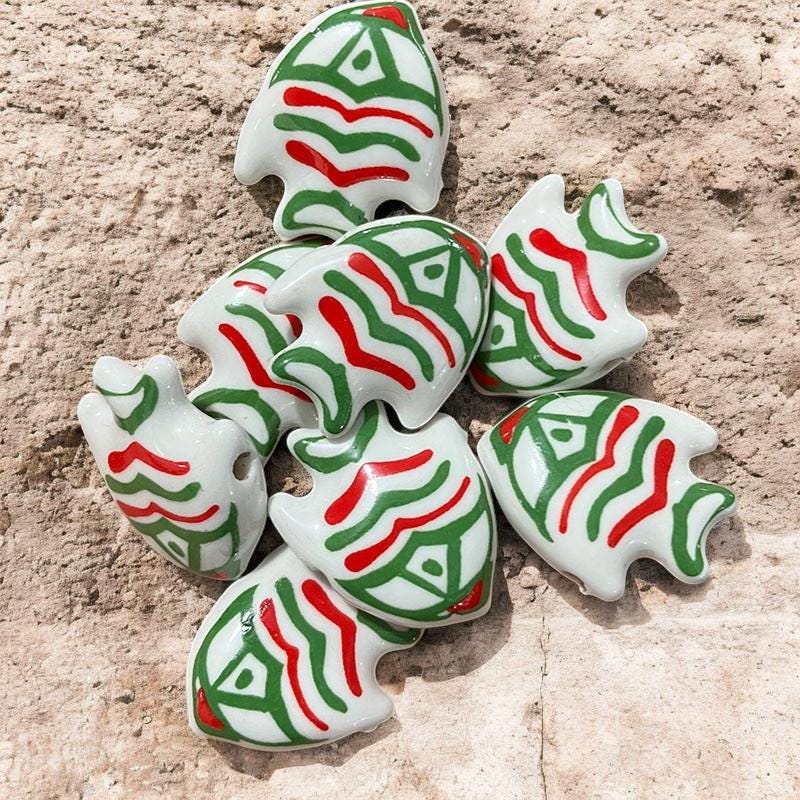 Colorful Ceramic Fish Beads 21.2mmx17.3mm 7.2mm thick
