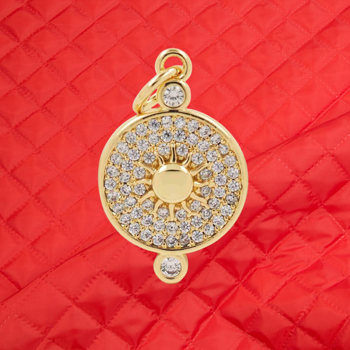 Gold Plated CZ Religious Charm | Cross Bee Sun Medallion Pendant | Sparkling Round Necklace Charm