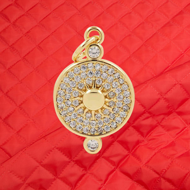 Gold Plated CZ Religious Charm | Cross Bee Sun Medallion Pendant | Sparkling Round Necklace Charm