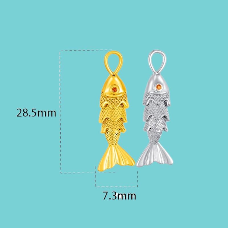 Movable 3D Wiggling Fish charm,  Gold plated