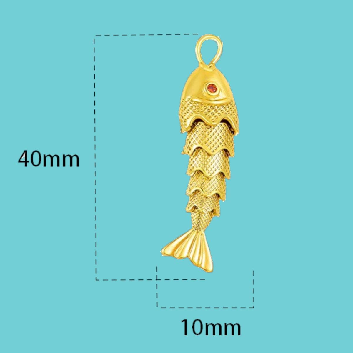 Movable 3D Wiggling Fish charm,  Gold plated