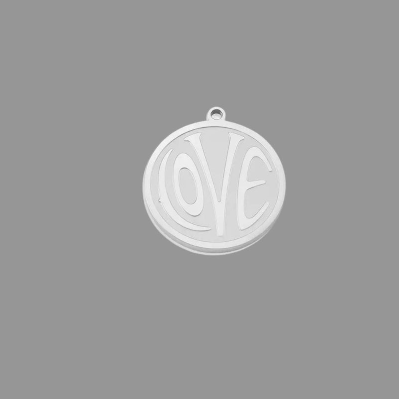 Embossed LOVE Charm Pendant | Heart & Round Coin
