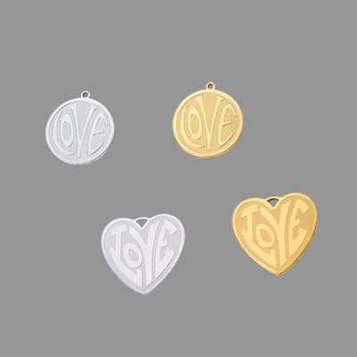 Embossed LOVE Charm Pendant | Heart & Round Coin