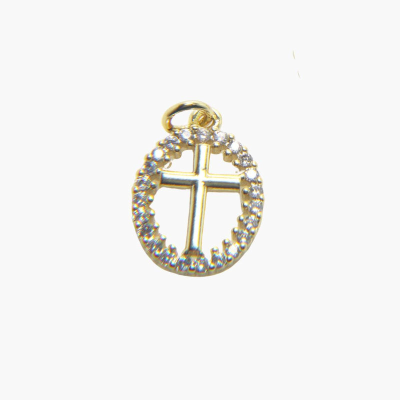 Gold Cross Pendant | CZ Pave & Beaded Halo Charms