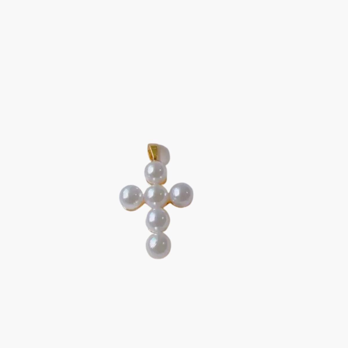 Pearl Cross Charm Pendant | Gold or Silver Beaded Cross