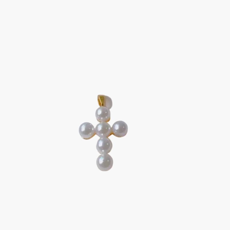 Pearl Cross Charm Pendant | Gold or Silver Beaded Cross